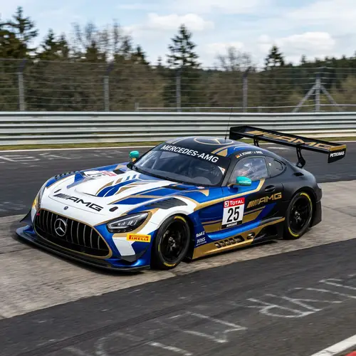 Mercedes GT3 2025 Livery: Black, White & Blue Design