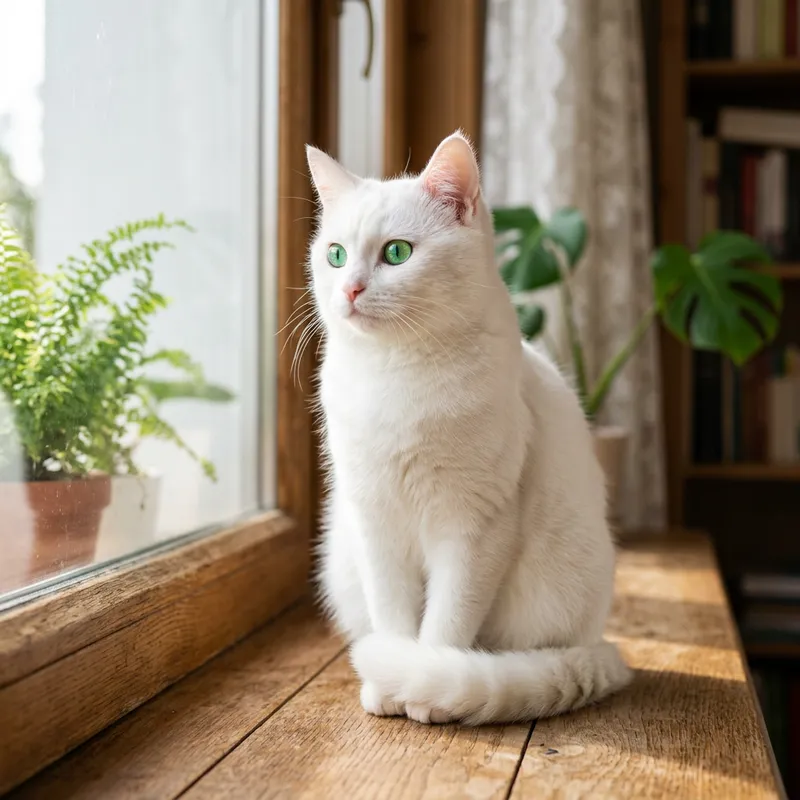 Beautiful White Cat - Domestic and Green-Eyed Feline Traits