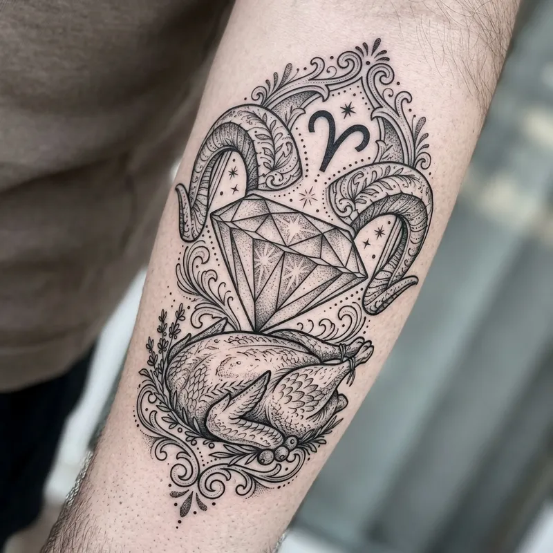 Intricate Diamond Aries Roaster Tattoo Design for Power & Warmth | Tattoo Intricate Diamond Aries Roaster Tattoo Design for Power & Warmth | Tattoo