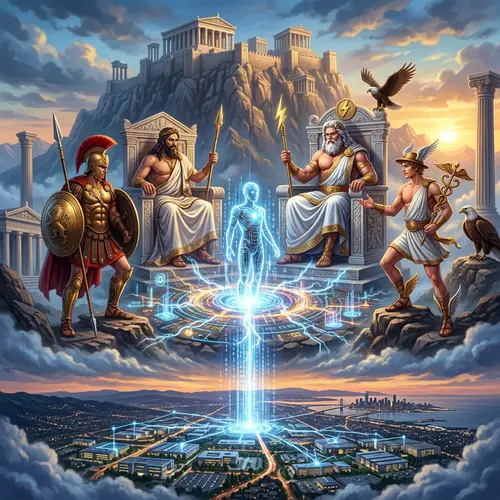 Olympian Gods Meet AI: A Comic Aesthetic