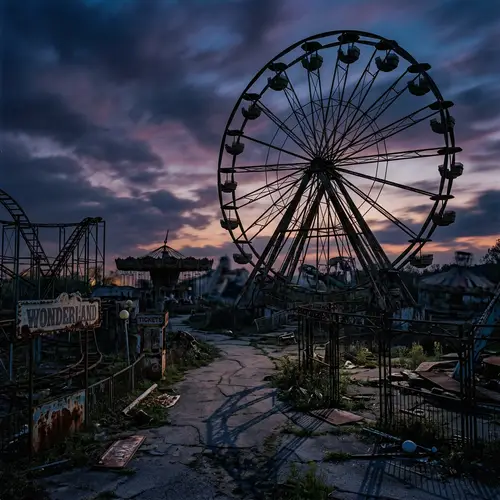 Eerie Abandoned Amusement Park at Dusk | Surreal Fine Art Photography