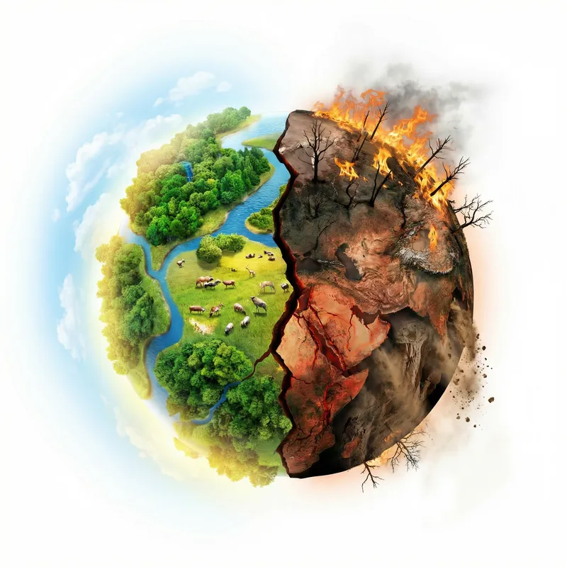 Earth's Duality: Serene vs. Decaying - A Visual Representation Earth's Duality: Serene vs. Decaying - A Visual Representation