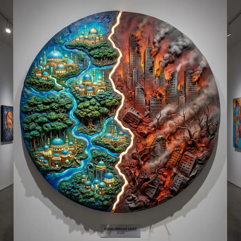 Divided Earth: Serene vs. Devastation - Exploring Contrasts