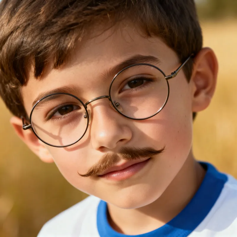 Young Boy with Glasses and a Stylish Moustache