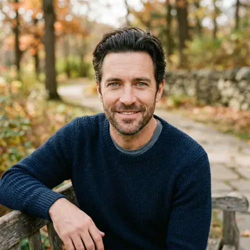 43-Year-Old Brunette Man with Green Eyes