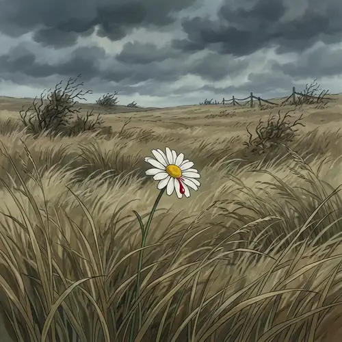 Melancholic Daisy Flower in Desolate Landscape