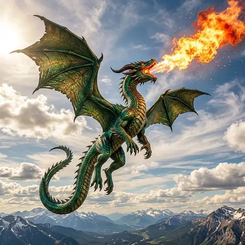 Majestic Dragon Soaring in the Sky | Emerald Dragon Scales