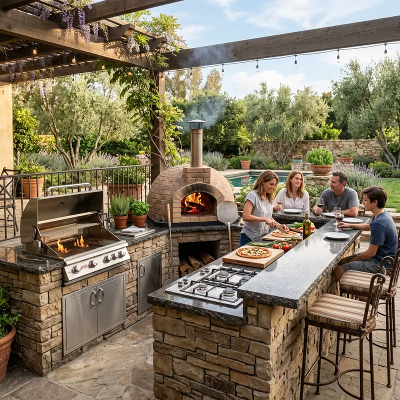 Stylish Outdoor Kitchen with Pizza Oven & BBQ