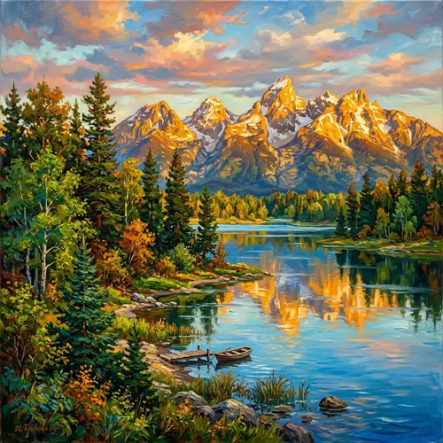 Golden Mountains Oil Painting | Rich Colors Landscape Art