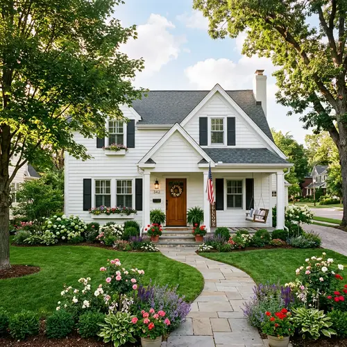 Traditional Suburban House with Beautifully Maintained Front Yard