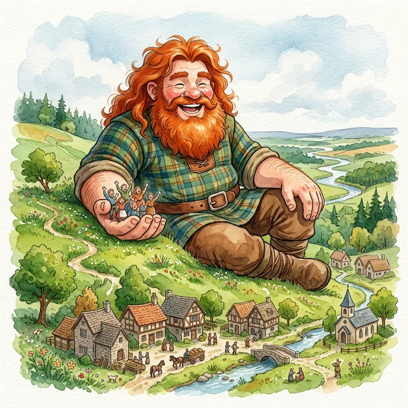 Cheerful Red-Haired Giant in Watercolor Style
