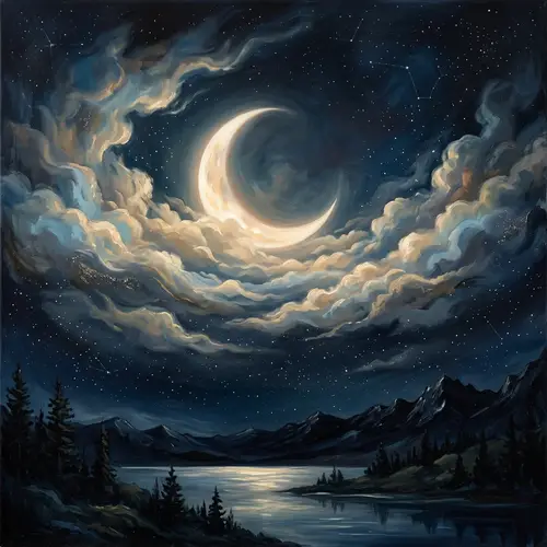 Breathtaking View of Moon in Sky | Tranquil Night Artwork