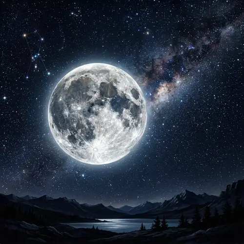 Majestic Moon in Star-Studded Night Sky Art