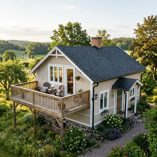 Realistic Single-Storey Frame House with Balcony and Plastic Windows