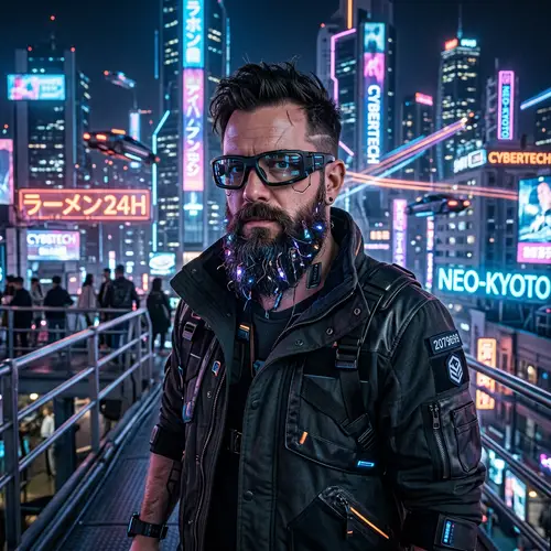 Cyberpunk Man with Black Glasses and Beard
