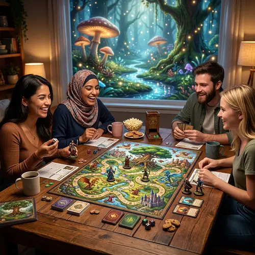 Whimsical Board Game Adventure in a Magical Forest
