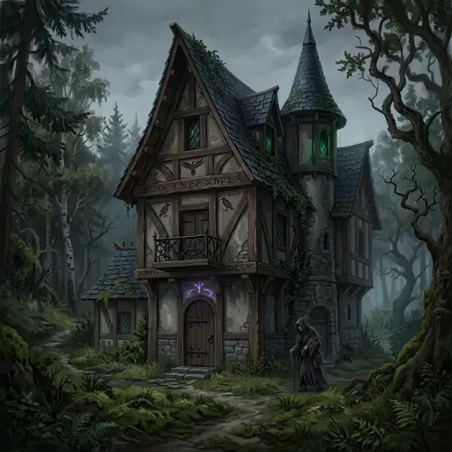 Dark Magic Medieval Townhouse Illustration in Eerie Eastern European Setting