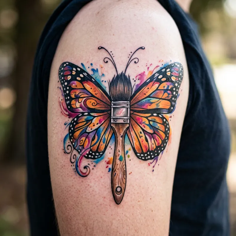 Butterfly Tattoo with Paintbrush Body Design