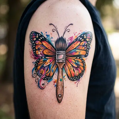 Butterfly Tattoo with Paintbrush Body Design
