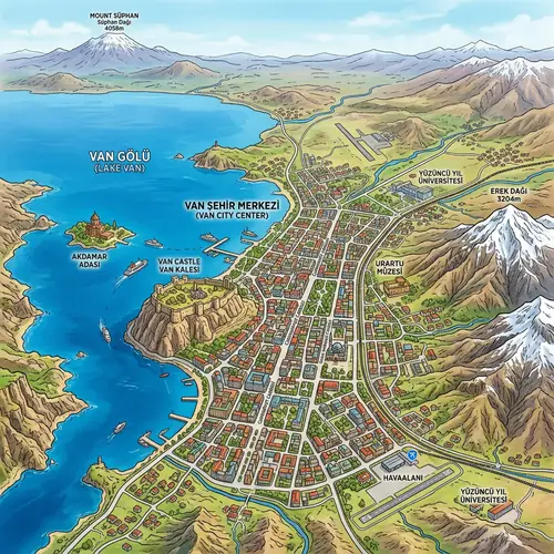 Explore Aerial View of Van, Turkey - Landmarks & Nature