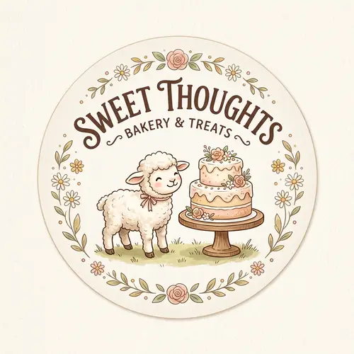 Sweet Thoughts Logo: Cake and Lamb Design