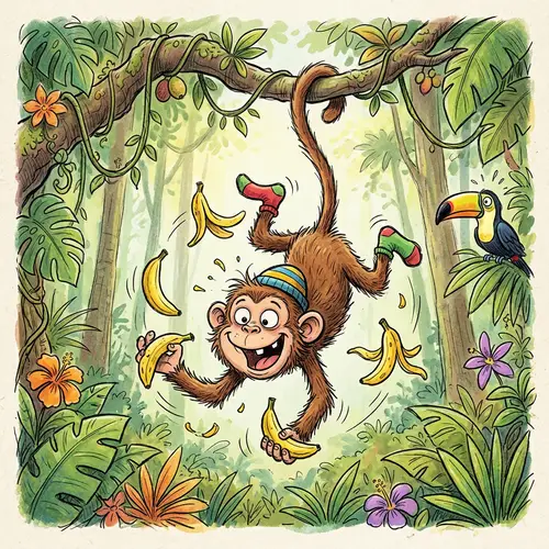Funny Monkey Cartoon in Drawn Style