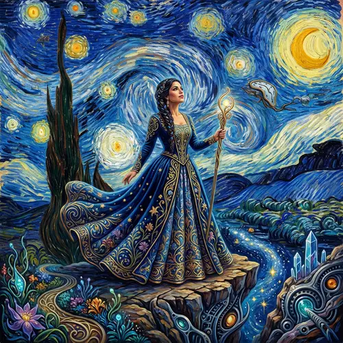 Cosmic Dance of Celestial Bodies and Hispanic Woman in Romantic Gown