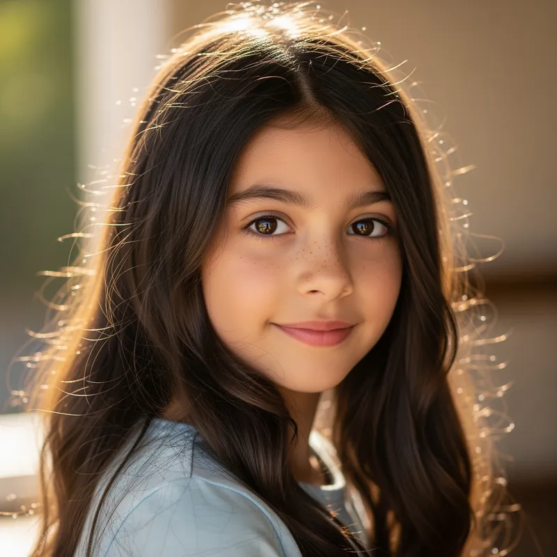 Beautiful Young Girl with Brown Eyes and Dark Hair