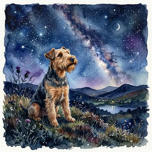 Welsh Terrier in Starry Night Watercolors