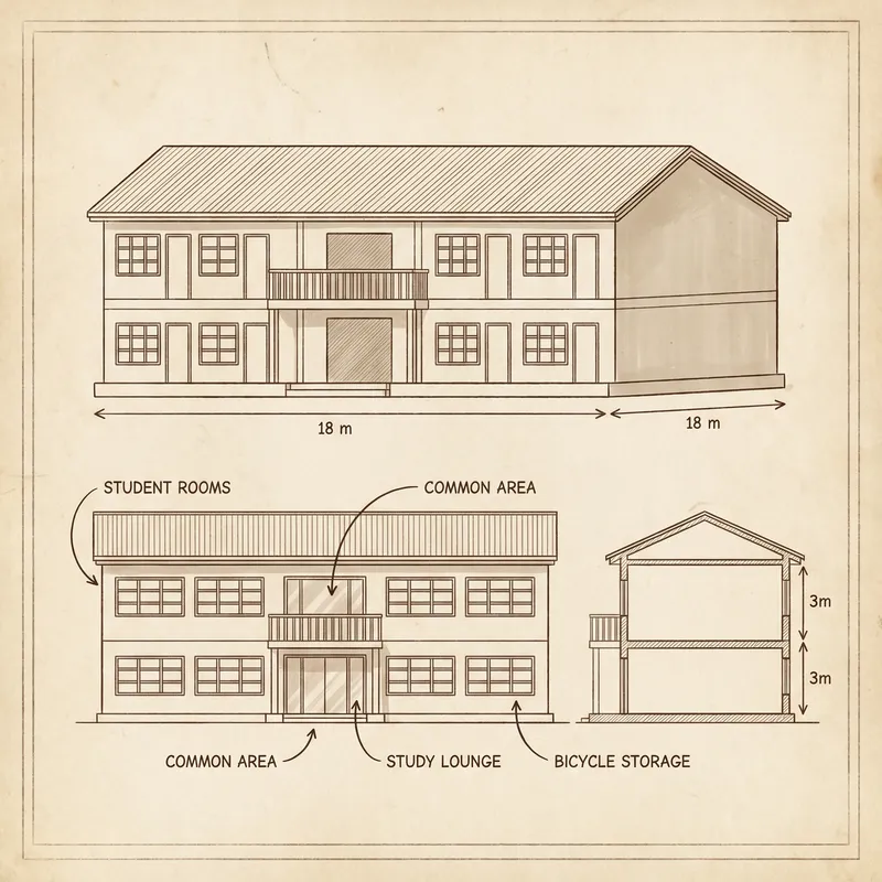 Detailed Two-Story Dormitory Building Design