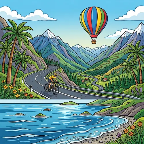 Scenic Mountain Road Cartoon Banner for Cyclists