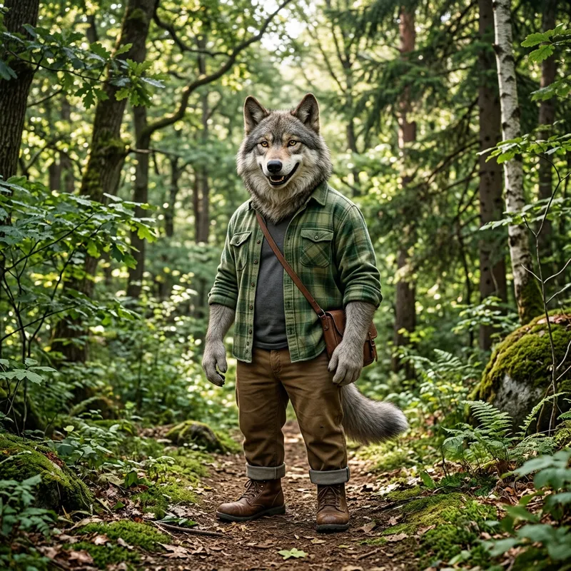 Chubby Anthro Wolf in a Serene Forest