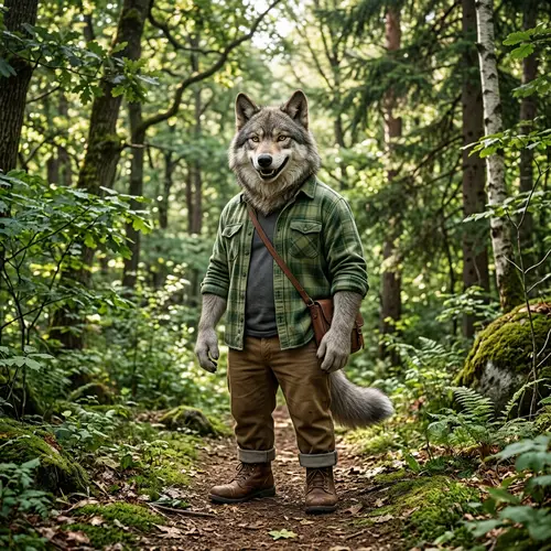 Chubby Anthro Wolf in a Serene Forest