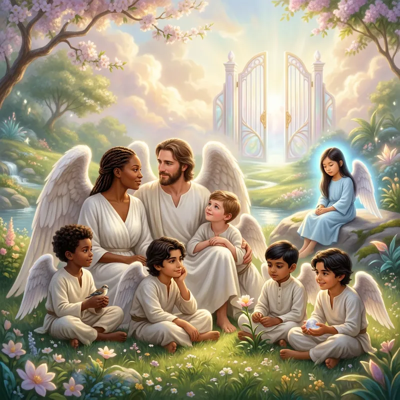 Family of Angels in God's Paradise, with White Wings and Divine Diversity
