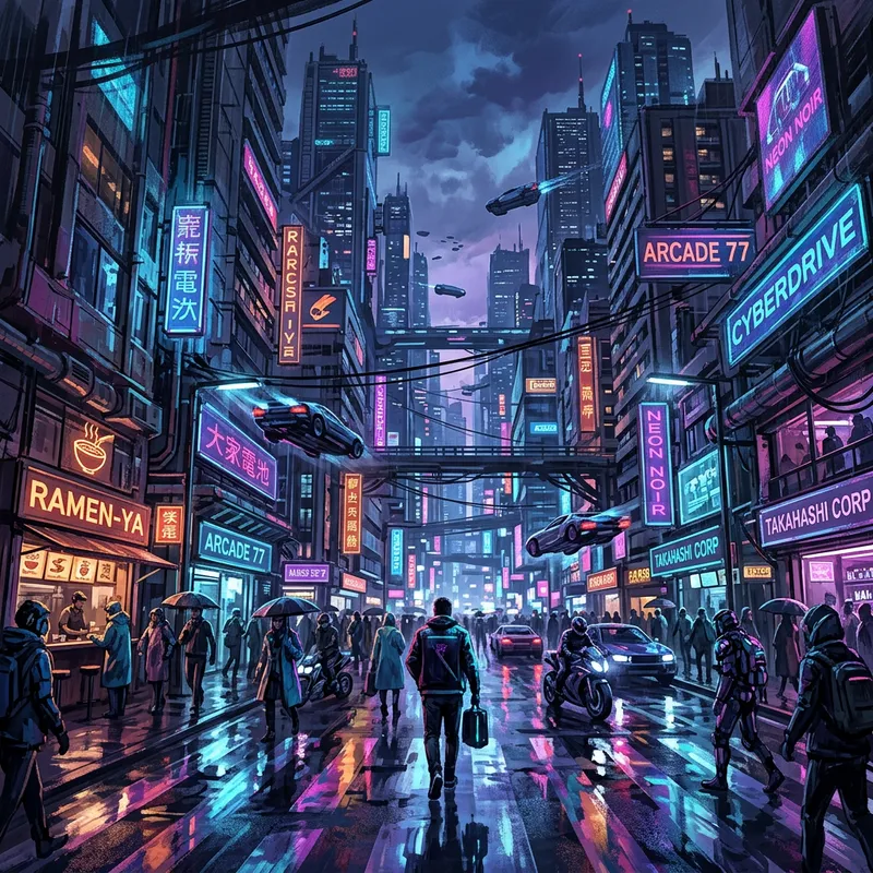 Futuristic Cyberpunk Cityscape | Neon Lights Dusk Art