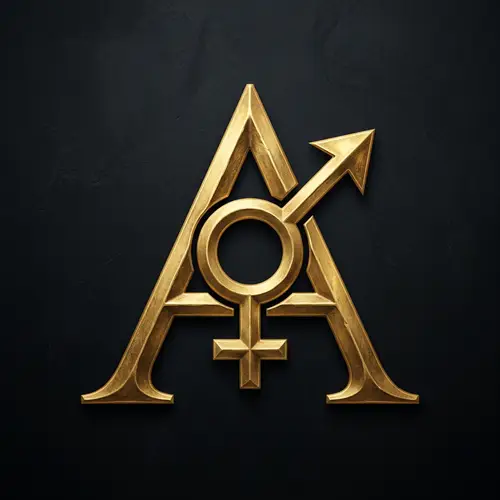 Greek Letter Alpha with Male and Female Symbols in Gold