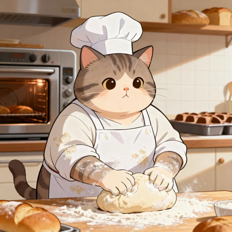 Cat as a Chef: Human Body, Cat Face
