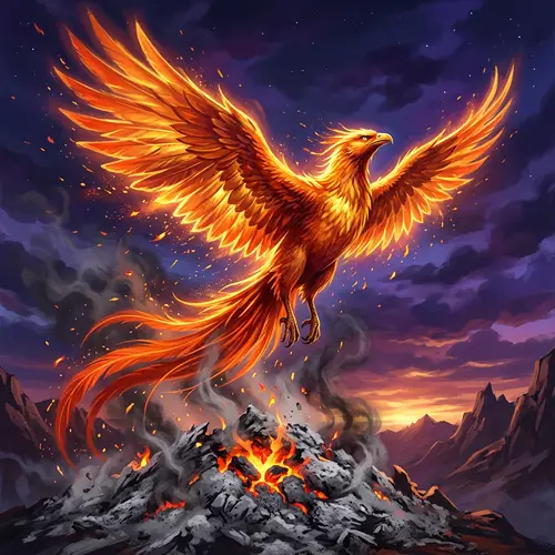Majestic Phoenix Rising from Ashes | Vibrant Feathers Illustration