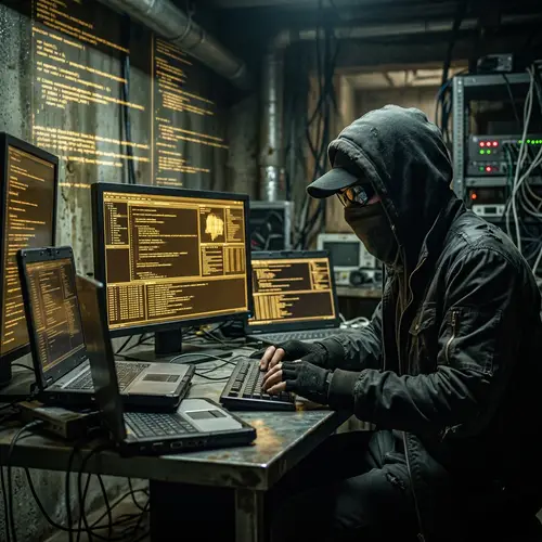 Dark and Gold Hacker in Cinematic Action | Mystery and Intrigue