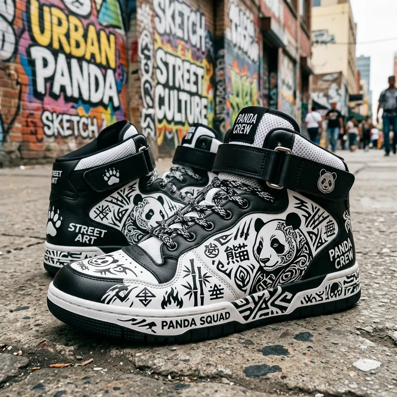 Panda Dunk Style Sneakers with Duki Tattoos | Abstract Design