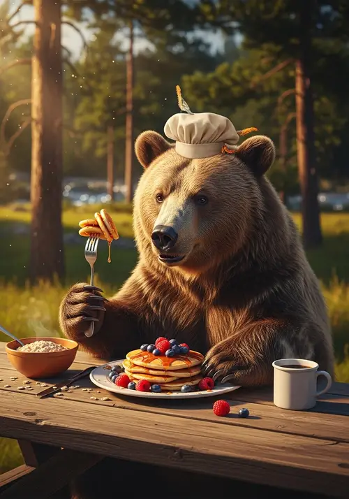 Bear Enjoying a Hearty Breakfast