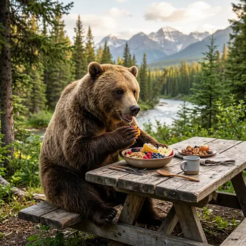 Bear Enjoying a Hearty Breakfast