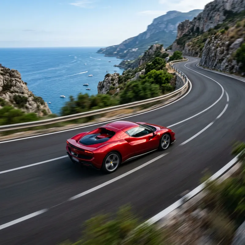 Sleek Metallic Red Sports Car in Dynamic Motion