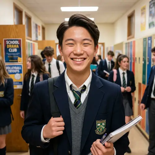 High School Boy Cheerful Smile 7:3 Hair Parting Style