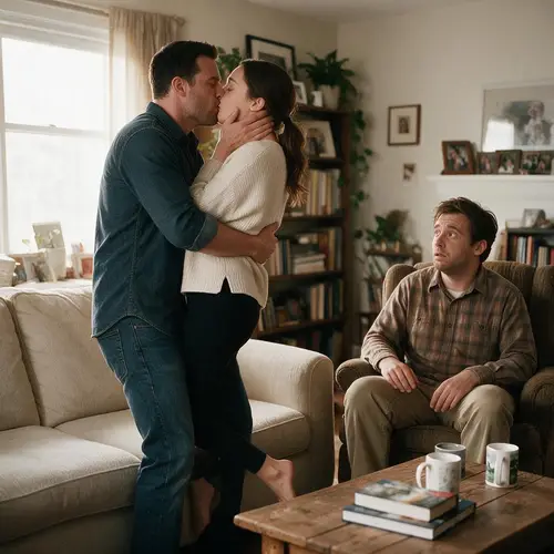 Passionate Kiss: Man Lifts Woman Off Her Feet