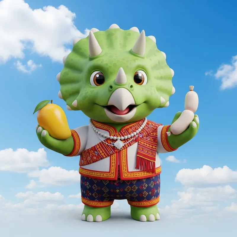 Unique Khonkean 3D Mascot: Dinosaur & Sausage