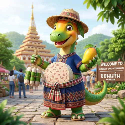 Unique Khonkean 3D Mascot: Dinosaur & Sausage