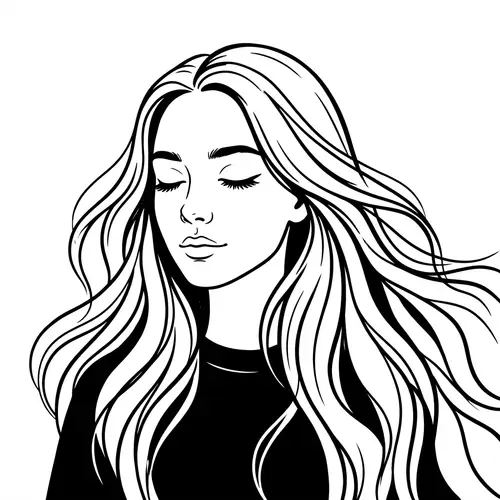 Minimalistic Graphic Drawing of a Caucasian Girl with Long Hair