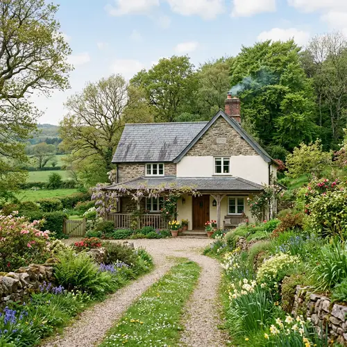 Tranquil Countryside House Surrounded by Lush Vegetation