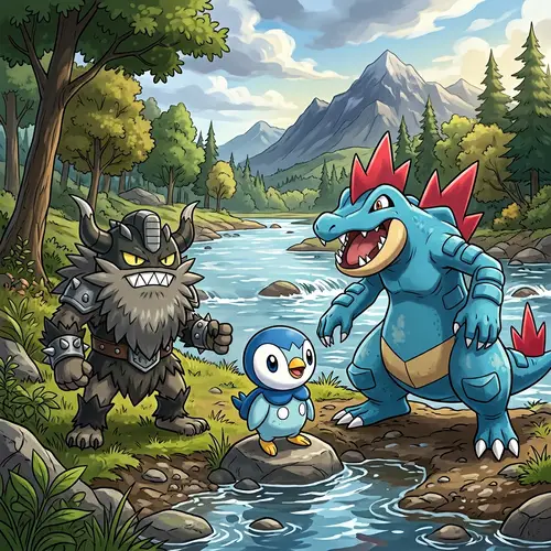 Perrserker, Piplup & Feraligatr Drawing Ideas